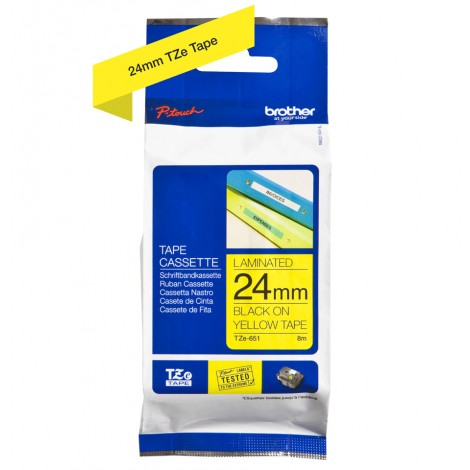 Brother TZE651 Nastro tipo TZe per PT-7600VP/2700VP, 24mm x 8m, nero su giallo - C92B61015