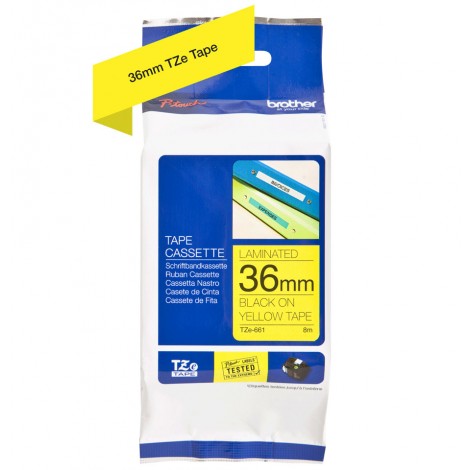 Brother TZE661 Nastro tipo TZe per PT-9500PC, 36mm x 8m, nero su giallo - C92B61017