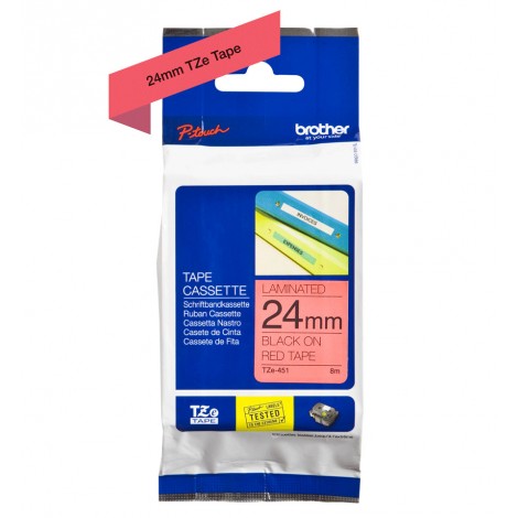 Brother TZE451 Nastro tipo TZ per PT-7600VP/2700VP, 24mm x 8m, nero su rosso - C92B61018
