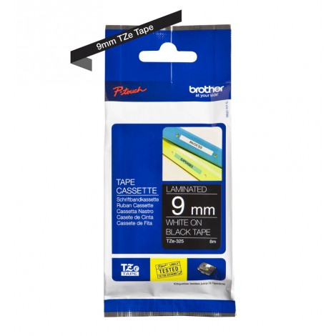 Brother TZE325 Nastro tipo TZe per PT-1010/1280, 9mm x 8m, bianco su nero - C92B61034