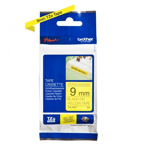 Brother TZES621 Nastro tipo TZe per PT-1010/1280, 9mm x 8m, nero su giallo - C92B61041