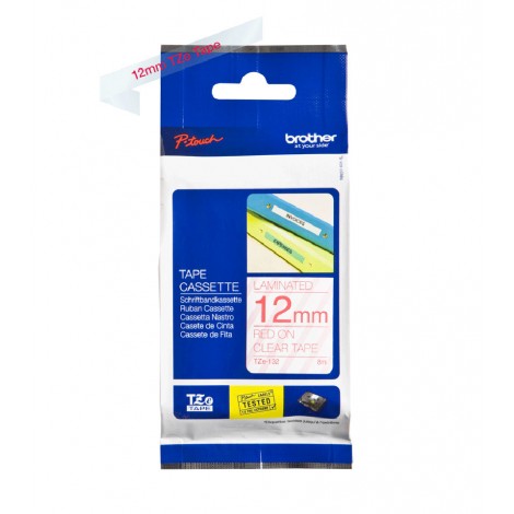 Brother TZE132 Nastro tipo TZe per PT-1010/1280, 12mm x 8m, rosso su trasparente - C92B61042