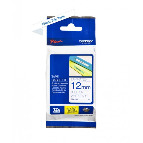 Brother TZE233 Nastro tipo TZe per PT-1010/1280, 12mm x 8m, blu su bianco - C92B61046