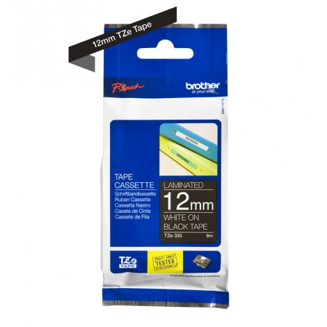 Brother TZE335 Nastro tipo TZe per PT-1010/1280, 12mm x 8m, bianco su nero - C92B61048