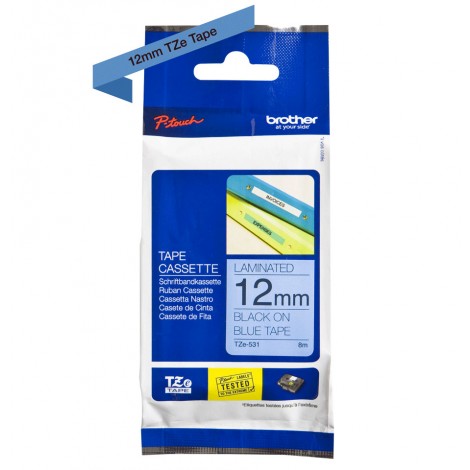 Brother TZE531 Nastro tipo TZe per PT-1010/1280, 12mm x 8m, nero su blu - C92B61051
