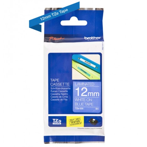 Brother TZE535 Nastro tipo TZe per PT-1010/1280, 12mm x 8m, bianco su blu - C92B61052