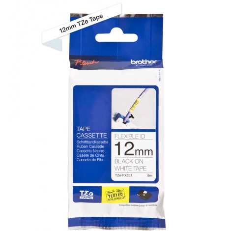 Brother TZEFX231 Nastro tipo TZe per PT-1010/1280, 12mm x 8m, nero su bianco, flessibile - C92B61058