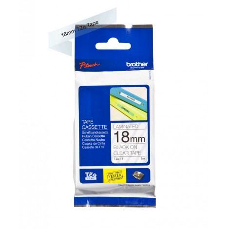 Brother TZE141 Nastro tipo TZe per PT-18R/2460, 18mm x 8m, nero su trasparente - C92B61062