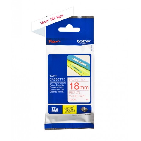 Brother TZE242 Nastro tipo TZe per PT-18R/2460, 18mm x 8m, rosso su bianco - C92B61063