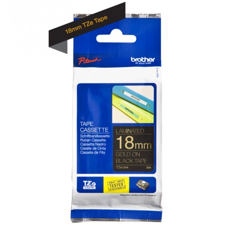 Brother TZE344 Nastro tipo TZe per PT-18R/2460, 18mm x 8m, oro su nero - C92B61064