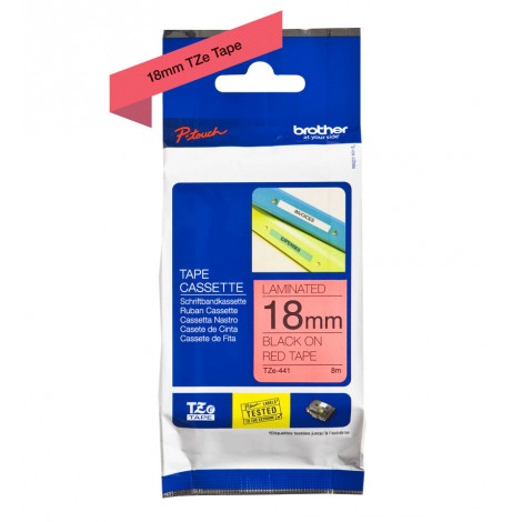 Brother TZE441 Nastro tipo TZe per PT-18R/2460, 18mm x 8m, nero su rosso - C92B61066