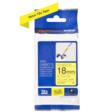 Brother TZEFX641 Nastro tipo TZe per PT-18R/2460, 18mm x 8m, nero su giallo, flessibile -  C92B61072