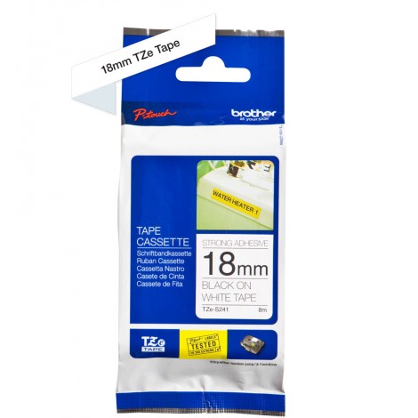 Brother TZES241 Nastro tipo TZe per PT-18R/2460, 18mm x 8m, nero su bianco, adesivo resistente - C92B61074