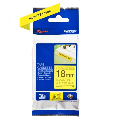 Brother TZES641 Nastro tipo TZe per PT-18R/2460, 18mm x 8m, nero su giallo, adesivo resistente - C92B61075