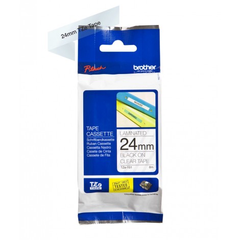 Brother TZE151 Nastro tipo TZe per PT-7600VP/2700VP, 24mm x 8m, nero su trasparente - C92B61078