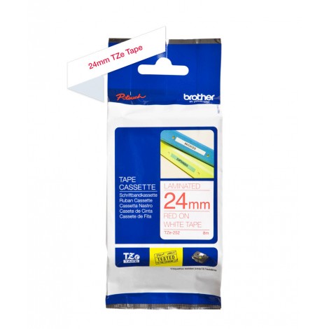 Brother TZE252 Nastro tipo TZe per PT-7600VP/2700VP, 24mm x 8m, rosso su bianco - C92B61081