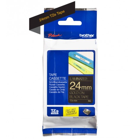 Brother TZE354 Nastro tipo TZe per PT-7600VP/2700VP, 24mm x 8m, oro su nero - C92B61083