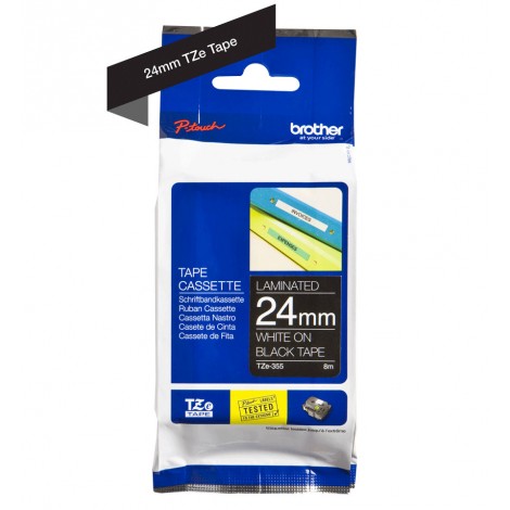 Brother TZE355 Nastro tipo TZe per PT-7600VP/2700VP, 24mm x 8m, bianco su nero -  C92B61084