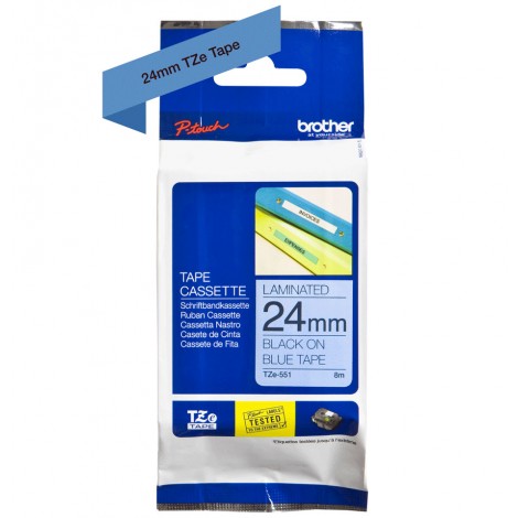 Brother TZE551 Nastro tipo TZe per PT-7600VP/2700VP, 24mm x 8m, nero su blu - C92B61085