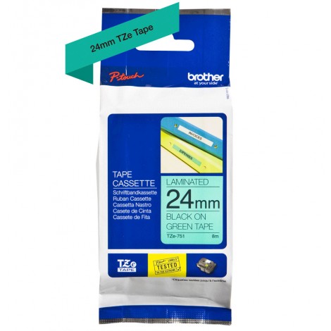 Brother TZE751 Nastro tipo TZe per PT-7600VP/2700VP, 24mm x 8m, nero su verde - C92B61086