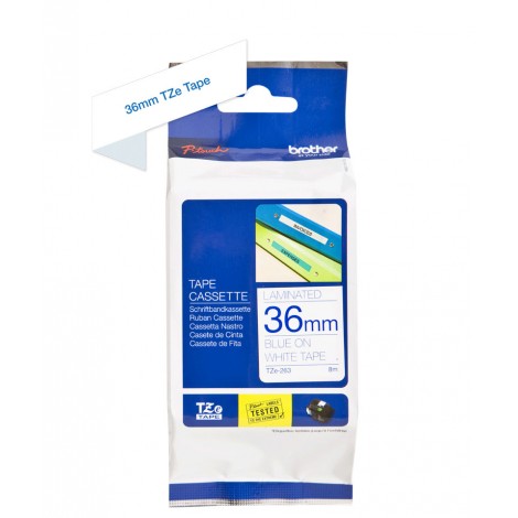 Brother TZE263 Nastro tipo TZe per PT-9500PC, 36mm x 8m, blu su bianco - C92B61092