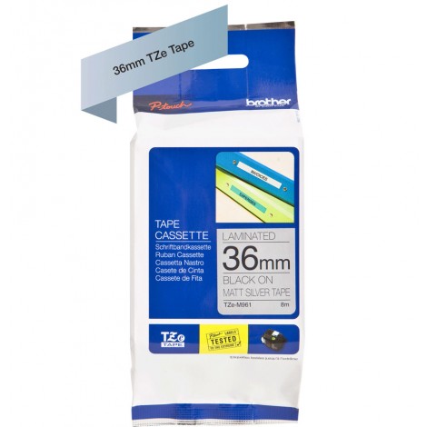Brother TZEM961 Nastro tipo TZe per PT-9500PC, 36mm x 8m, nero su argento metallizzato opaco - C92B61096