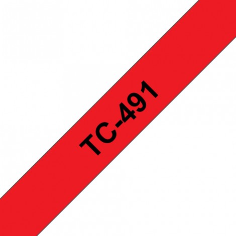 Brother TC491 Nastro tipo TC per PT-6/15/20/2000, 9mm x 7,7m, nero su rosso - C92B61111