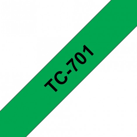 Brother TC701 Nastro tipo TC per PT-6/15/20/2000, 12mm x 7,7m, nero su verde - C92B61125