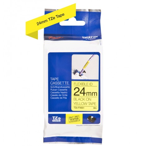 Brother TZEFX651 Nastro tipo TZe per PT-7600VP/2700VP, 24mm x 8m, nero su giallo, flessibile - C92B61146