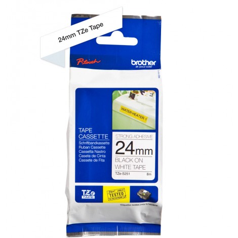 Brother TZES251 Nastro tipo TZe per PT-7600VP/2700VP, 24mm x 8m, nero su bianco, adesivo - C92B61147