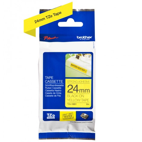 Brother TZES651 Nastro tipo TZe per PT-7600VP/2700VP, 24mm x 8m, nero su giallo, adesivo - C92B61148