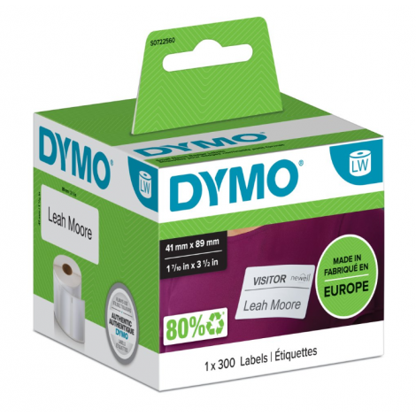 Dymo S0722560 Rotolo 300 etichette adesive rimovibili per badge (41mmx89mm) 1rot. - C92DY1516