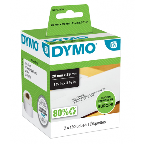 Dymo S0722370 Rotolo 130 etichette adesive per indirizzi (89mmx28mm) 2rot. - C92DY1519