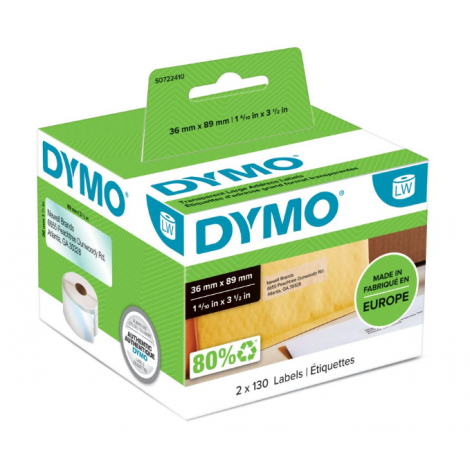 Dymo S0722410 Rotolo 260 etichette adesive in plastica trasparente, per indirizzi estesi (89mmx36mm) 1rot. - C92DY1524