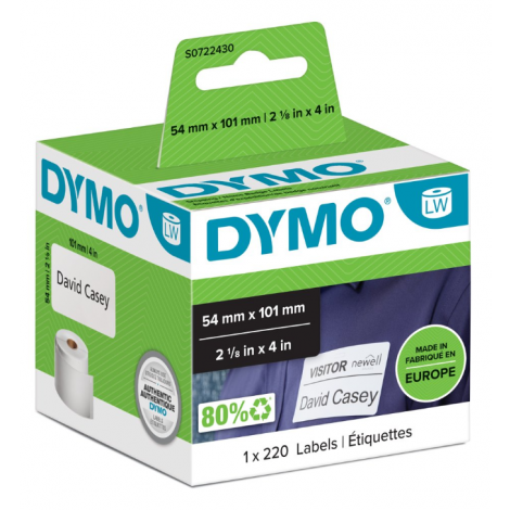 Dymo S0722430 Rotolo 220 etichette adesive per spedizioni/badge, (54mmx101mm) 1rot. - C92DY1525
