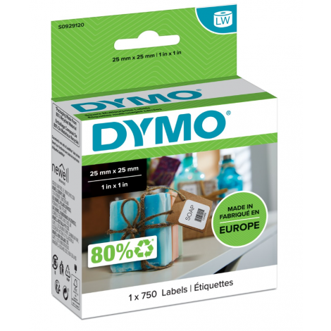 Dymo S0929120 Rotolo 750 etichette adesive rimovibili quadrate, multiuso (25mmx25mm) - 1rot. - C92DY1536