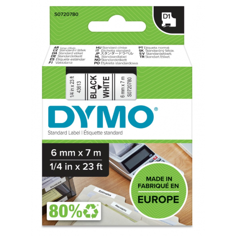 Dymo S0720780 Nastro D1 standard in poliestere per Labelmanager/Labelpoint, 6mm x 7m, nero su bianco - C92DY6010