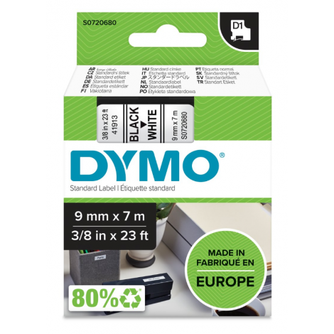 Dymo S0720680 Nastro D1 standard in poliestere per Labelmanager/Labelpoint, 9mm x 7m, nero su bianco - C92DY6020