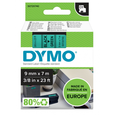 Dymo S0720740 Nastro D1 standard in poliestere per Labelmanager/Labelpoint, 9mm x 7m, nero su verde - C92DY6022