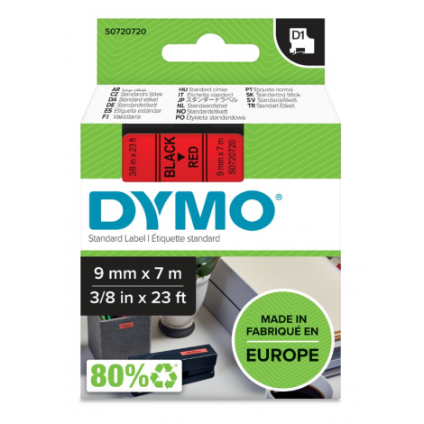 Dymo S0720720 Nastro D1 standard in poliestere per Labelmanager/Labelpoint, 9mm x 7m, nero su rosso - C92DY6025