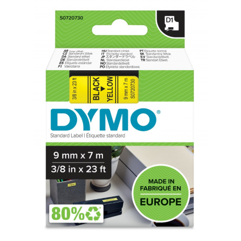 Dymo S0720730 Nastro D1 standard in poliestere per Labelmanager/Labelpoint, 9mm x 7m, nero su giallo - C92DY6026