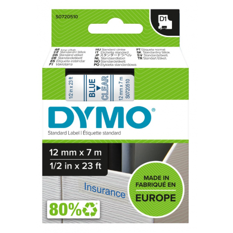 Dymo S0720510 Nastro D1 standard in poliestere per Labelmanager/Labelpoint 12mm x 7m, blu su trasparente - C92DY6029