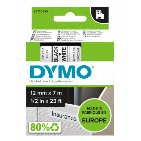 Dymo S0720530 Nastro D1 standard in poliestere per Labelmanager/Labelpoint, 12mm x 7m, nero su bianco - C92DY6032
