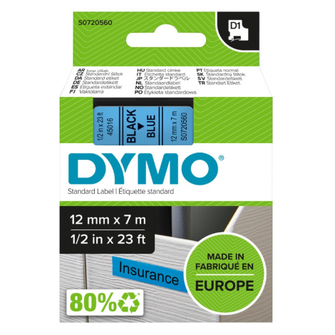 Dymo S0720560 Nastro D1 standard in poliestere per Labelmanager/Labelpoint, 12mm x 7m, nero su blu - C92DY6035