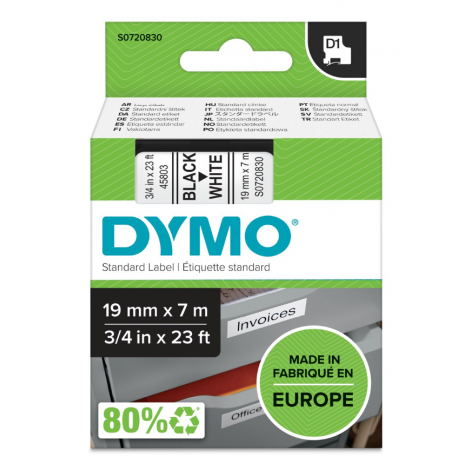 Dymo S0720830 Nastro D1 standard in poliestere per Labelmanager/Labelpoint, 19mm x 7m, nero su bianco - C92DY6041