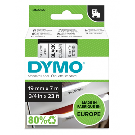 Dymo S0720820 Nastro D1 standard in poliestere per Labelmanager/Labelpoint, 19mm x 7m, nero su trasparente - C92DY6042