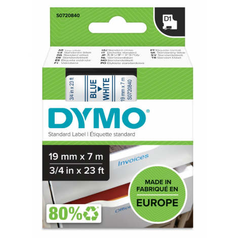 Dymo S0720840 Nastro D1 standard in poliestere per Labelmanager/Labelpoint, 19mm x 7m, blu su bianco - C92DY6043