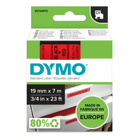 Dymo S0720870 Nastro D1 standard in poliestere per Labelmanager/Labelpoint, 19mm x 7m, nero su rosso - C92DY6046