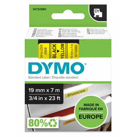 Dymo S0720880 Nastro D1 standard in poliestere per Labelmanager/Labelpoint, 19mm x 7m, nero su giallo - C92DY6047