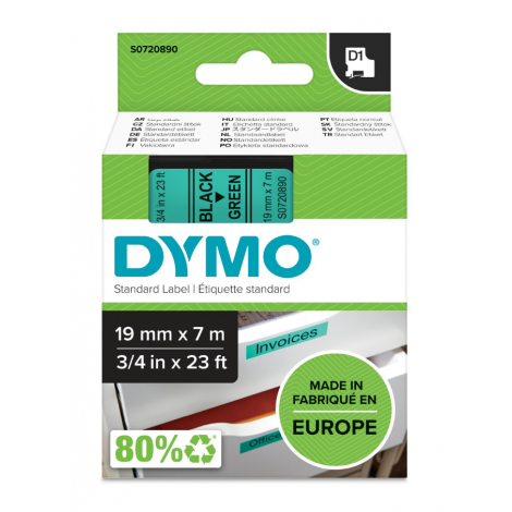 Dymo S0720890 Nastro D1 standard in poliestere per Labelmanager/Labelpoint, 19mm x 7m, nero su verde - C92DY6048